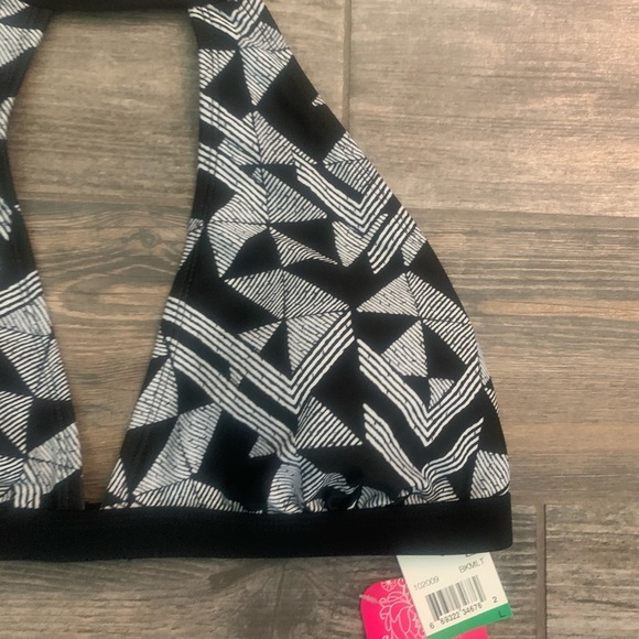 NWT L or XL Hula Honey Maze Muse Choker Cutout Bikini Top Black & White Padded - Picture 4 of 9